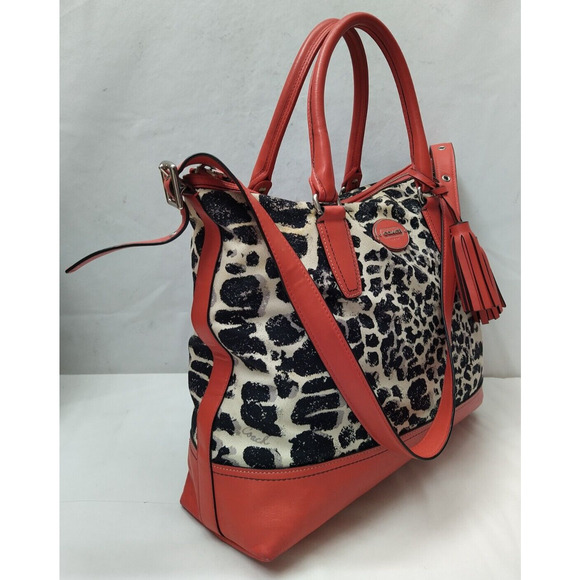Coach Rory Multicolor Ocelot Cheetah Canvas Leather Trim Satchel Shoulder Bag - Picture 3 of 16